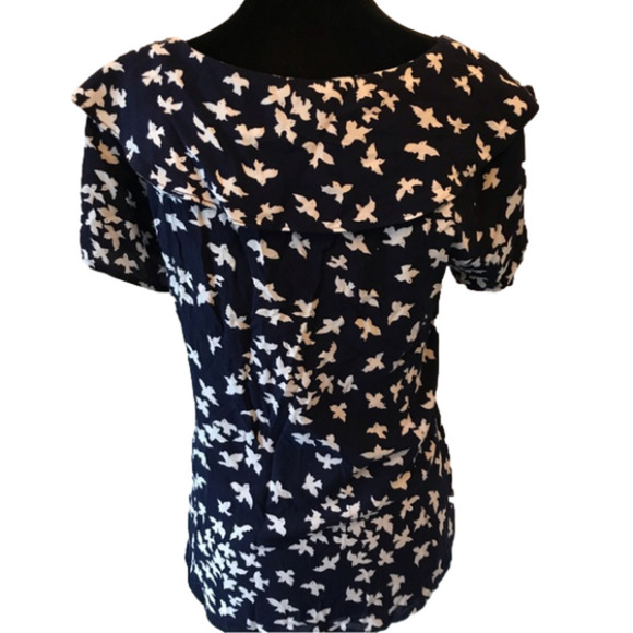 ANTHROPOLOGIE Maeve top blouse navy with bird print. - Picture 2 of 9